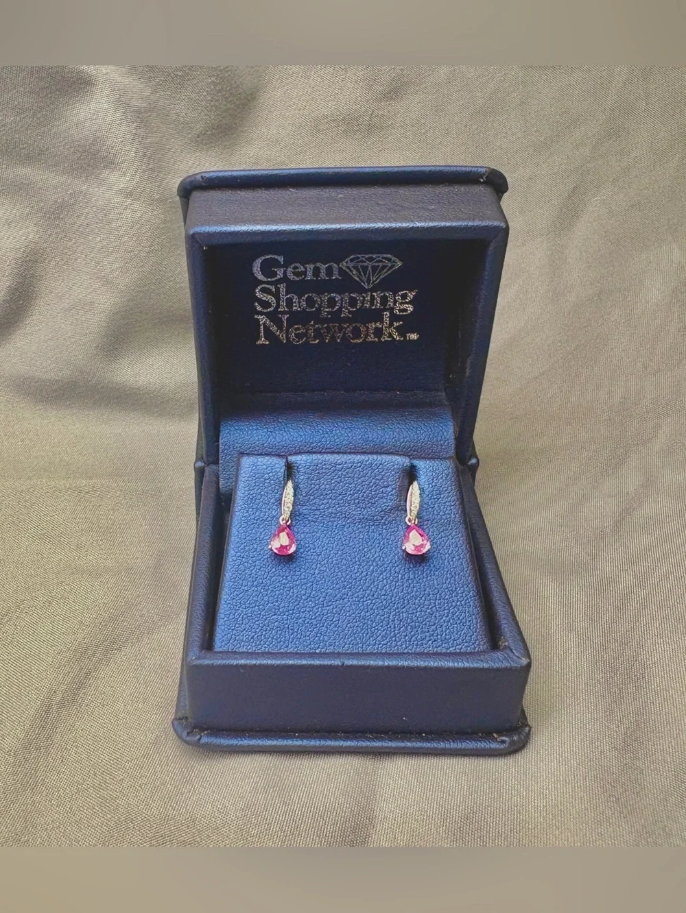 Gem Shopping Network 14K White Gold Pink Sapphire Pear & Diamond Earrings